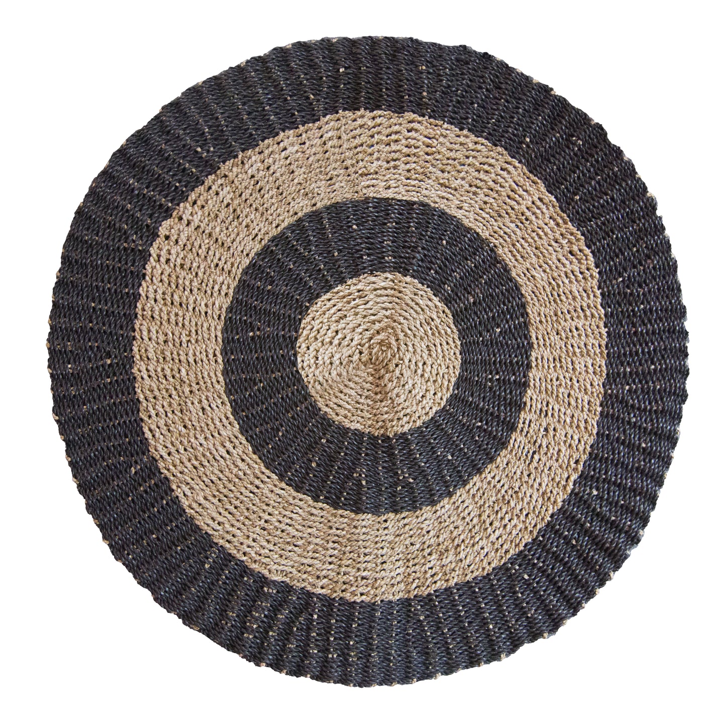 Round Seagrass Rug - Black & Tan