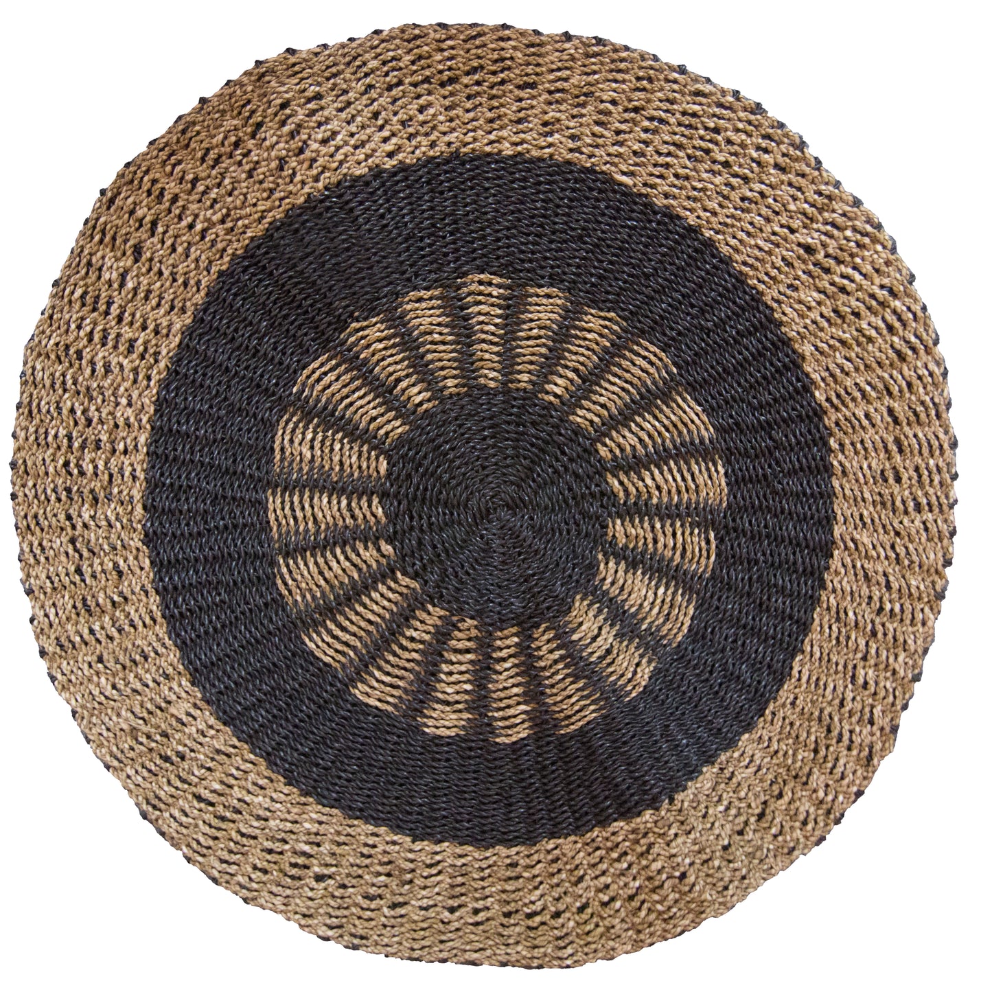 Round Seagrass Rug - Tan & Black