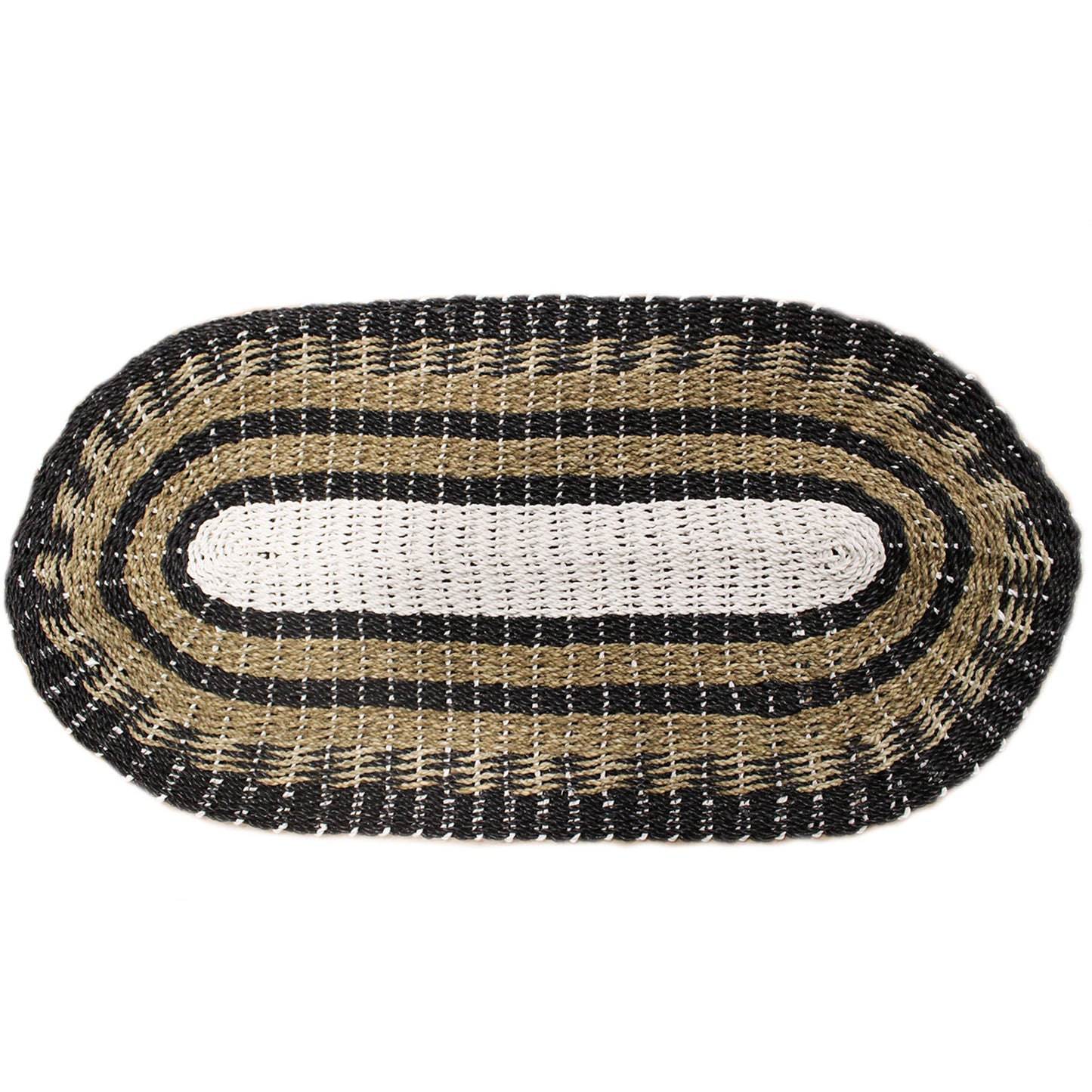 Oval Seagrass Rugs - Black, White & Tan