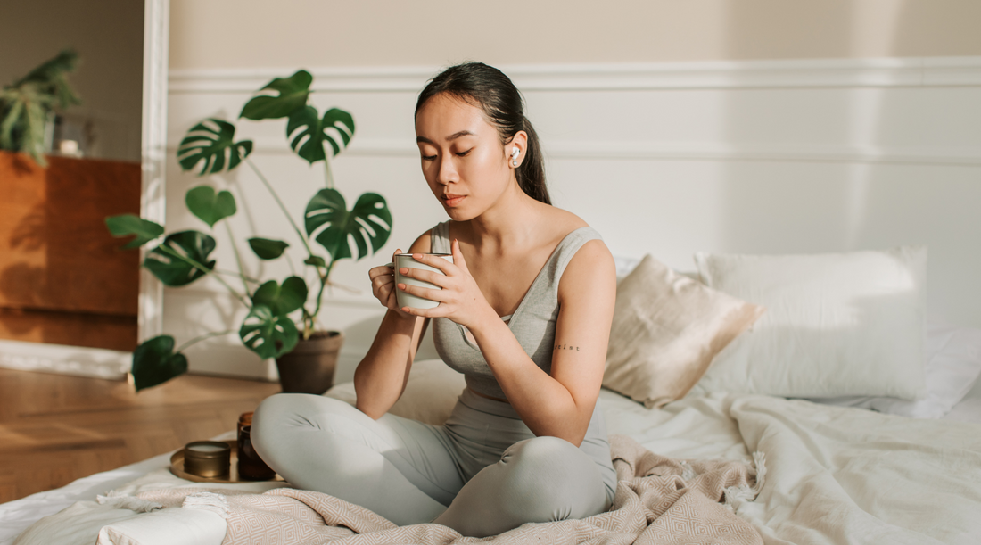 Lady Drinking Green Matcha Tea