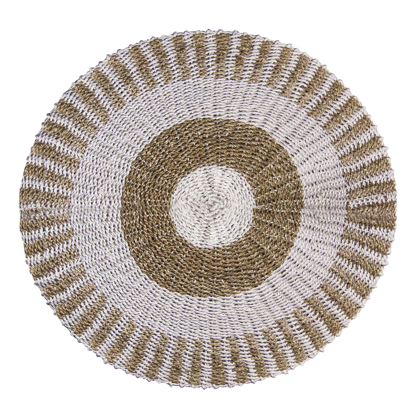 Round Seagrass Rug – Eco-Friendly Elegance for Every Room - White & Tan 1m